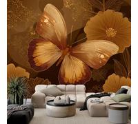 Floral Plant Butterfly Mural Wallpaper 300x210 cm, Brown Wall Murals for Bedrooms Living Room Children Nursery Wall Mural Art Deco - Photo Wallpaper Poster Decoration