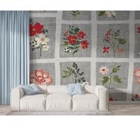 Floral Plant Wall Mural, Self Adhesive Wallpaper Peel and Stick, Patchwork Watercolor Home Decor Photo Wallpaper, Silk Cloth Wall Sticker for Living Room & Bedroom, 450x315 cm - F-945
