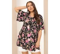 Yours Curve Floral Pleat Front Top - Women's - Plus Size Curve Black