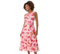 Floral Pleated Chiffon Midi Dress Roman Pink 14