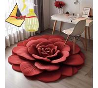Floral Plush & Diatomaceous Earth Floor Mat, 3D Visual Flower Shaped Diatom Mud Floor Rugs, Non-Slip and Absorbent Mat Suitable for Kitchen, Bathroom (Orange red-39.4*39.4in, Diatomaceous Earth)