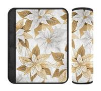 Floral Poinsettia Gold White 2 pcs car seat Neck Strap Covers Stop seat Belt Cutting into Neck for Auto funda para cinturón de carro