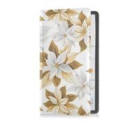 Floral Poinsettia Gold White Pu Leather Car Registration and Insurance Holder Essential Car Wallet Case for ID, Driver's License, Key Contact Information Cards