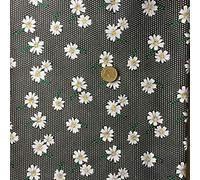 Floral Polycotton Fabric Beautiful Floating * Daisies ON DOTS * in 7 Colour Ways (One Metre) (Dots N Daisies (Black)