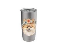 Floral Pomeranian - Cute Pom with Flower Crown Stainless Steel Insulated Tumbler
