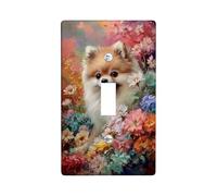 Floral Pomeranian Light Switch Cover Plates/Outlet Covers, Colorful Spring Flowers for Home Decor, Thermoplastic Wall Plates, Standard Size Single Toggle