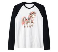 Floral Pony Fantasy Horse Illustration Raglan Baseball Tee