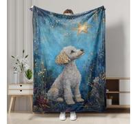 Floral Poodle Throw Blanket, Soft White Dog Design Blanket for Cozy All-Season Home Decor, Perfect for Winter Holidays and Gift Ideas 60x80 Inch