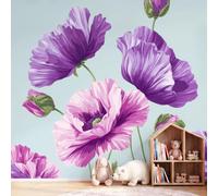 Floral Poppies Wall Mural Romantic Springtime Purplish Pink Wallpaper, Wall Decals Home Decor TV Background Large Art Wallpaper Painting Posters Decor 200 x 140 cm
