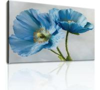 Floral Poppy Canvas Wall Art, Classical Abstract Canvas Prints for Living Room, Bedroom, Office Decor, Light Grey Waterproof Wall Pictures for Bathroom 59 x 20 in Unframed
