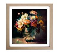 Floral Post-Impressionism Framed Print | 18x18 Inch Oak Framed Wall Art | Ready to Hang | Impressionist Floral Picture | Living Room Bedroom Lounge Office