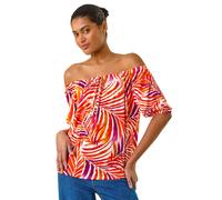 Floral Print Bardot Stretch Top Roman Red 10