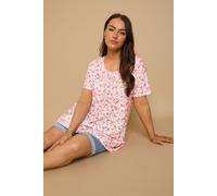 Yours Curve Floral Print Broderie Anglaise T-Shirt - Women's - Plus Size Curve Pink