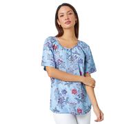 Floral Print Button Detail Top Roman Light Blue 12