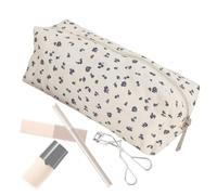 Floral Print Canvas Pencil Pouch, Large Capacity Zipper Pen Case with Soft