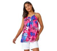 Roman Originals Floral Print Chiffon Cami Top for Women UK - Ladies Everyday Holiday Spring Summer Round Neckline Comfy Soft Evening Vacation Work Party - Pink - Size 14