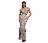 Floral Print Chiffon Dress Women Goddiva Beige 36