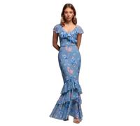 Floral Print Chiffon Dress Women Goddiva Bleu 40