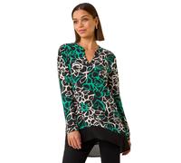 Roman Originals Floral Print V-Neck Tunic Top for Women UK - Ladies Everyday Autumn Winter V-Neckline Comfy Soft Evening Vacation Work Party Night Out - Green - Size 14