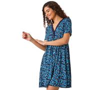 Floral Print Contrast Band Dress Roman Navy 12