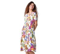 Roman Originals Floral Print Smock Dress for Women UK - Ladies Everyday Holiday Spring Summer Round Neckline Comfy Soft Evening Vacation Work Party - Multi - Size 14