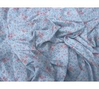 Floral Print Cotton Viscose Stretch Jersey Dress Fabric |150cm Wide | Sold by Metre | Light Blue with Pink Flower