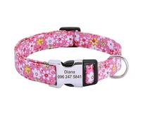 Floral Print Custom Dog Collar Nylon Engraved Name ID Tag Pet Collar Personalized Dog Collar(Red 5,S)