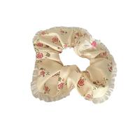 Floral Print Elastic Hair Scrunchy Delicate Lace Edging Comfortable Stretchy Ponytail Holder Casual Sports Hair Decors Ponytail Holder