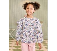 Floral print frill blouse for girls printed white