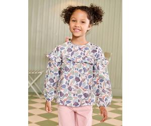 Floral print frill blouse for girls printed white