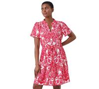Roman Originals Floral Print Frill Hem Shirt Dress for Women UK - Ladies Everyday Holiday Spring Summer Notch Neckline Comfy Soft Evening Vacation Work Party - Red & White - Size 18