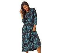 Floral Print Gathered Stretch Midi Dress Roman Blue 16