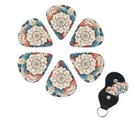Floral Print Guitar Picks 6 Pack 3 Different Thickness Celluloid Guitar Plectrums with Guitar Pick Holder Personalized Guitar Pick for Acoustic Guitar, Electric Guitar, Bass, Ukulele