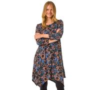 Floral Print Hanky Hem Stretch Dress Roman Navy 10