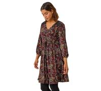 Roman Stretch Jersey Dress for Women UK - Ladies Gathered Waist A Line Swing Skater Fit & Flare A Line Winter Autumn Knee Length V-Neck Casual Smart Cocktail Party Going Out - Red Black - Size 12