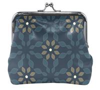 Floral Print Leather Purse for Women Cute Kiss Closure Geometric Floral Dark Blue Coin Purse for Girls Geometric Floral Dark Blue OneSize, Geometric Floral Dark Blue, OneSize, Classic