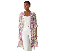 Roman Floral Print Longline Blouse for Women UK - Ladies Spring Everyday Summer Holiday V-Neckline Comfy Long Sleeve Soft Button Up Shirt Vacation Beach Tops - Pink - Size 16