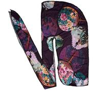 Floral Print Men Soft Silk Durag Long Tail Straps Spandex Wave Cap Bandanas Hat, Purple, One Size