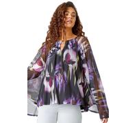 Floral Print Mesh Stretch Top Roman Purple 10