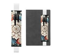 Floral Print Pen Holder for Notebook, PU Leather Pen Sleeve Pouch for Gift, Detachable Bookmark Elastic Journal Pencil Holder Case - Hold 2-3 Pens, White