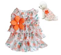 Floral Print Pet for Spring Summer,Lightweight Princess Skirt with Pearl & Built-in Metal Leash Ring,Breathable Ruffle