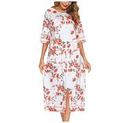 Floral Print/Plain Summer Dressing Gown Crew Neck Robe with Pocket Lightweight Dressing Gown Women Full Length Dressing Gown Zip Up Dressing Gown Pink