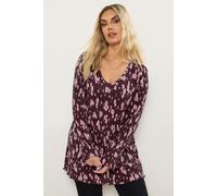 Yours Curve Floral Print Plisse Tunic Top - Women's - Plus Size Curve Purple
