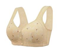 Floral Print Push Up Bra Comfort Front Closure Bras for Women for Older Women Plus Size Daisy for Seniors Snap Close Everyday Full-Coverage T-Shirt Bra Everyday Wear Sleeping Beige