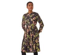 Floral Print Ribbed Gathered Waist Stretch Dress Roman Peach 10