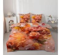 Floral print Single Duvet 7.5 Tog, Soft Breathable Reversible Coverless Duvet, Pink Single Quilt for All Seasons, Microfiber Comforter with 2 Pillowcases (135 * 200cm) -ACF37