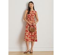 Floral Print Sleeveless Crew Neck Midi Dress red/camel
