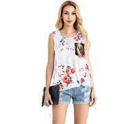 Floral Print Sleeveless Vest Tops Women UK - Twist Front Sequin Pocket Curve Hem Summer Camisole & Yoga Tops for Women UK (White, XXL)