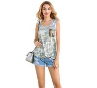 Floral Print Sleeveless Vest Tops Women UK - Twist Front Sequin Pocket Curve Hem Summer Camisole & Yoga Tops for Women UK (Camouflage, XXL)