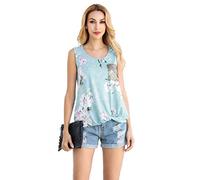Floral Print Sleeveless Vest Tops Women UK - Twist Front Sequin Pocket Curve Hem Summer Camisole & Yoga Tops for Women UK (Blue, S)